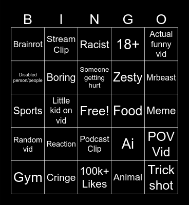 INSTAGRAM REELS Bingo Card