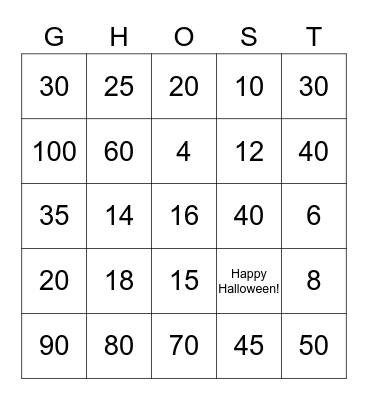 2s, 5s, &10s Multiplication BINGO Card