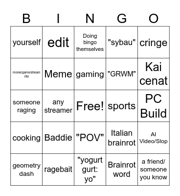 YT Shorts Bingo (made by Yeeter/LGM <3) Bingo Card