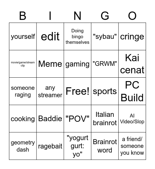 YT Shorts Bingo (made by Yeeter/LGM <3) Bingo Card