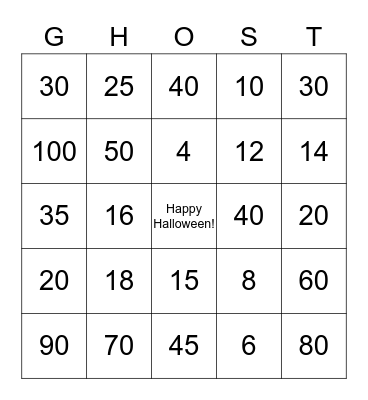 2s, 5s, &10s Multiplication BINGO Card