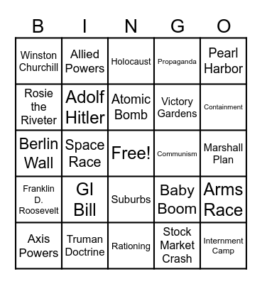 Semester 2 Review Bingo Card