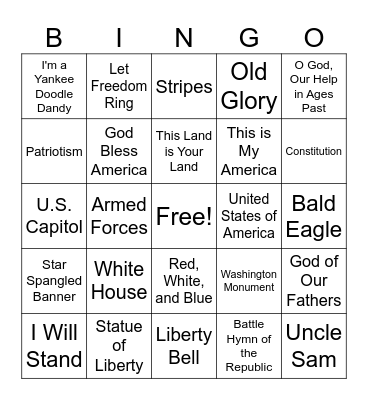 Patriotic Bingo Card