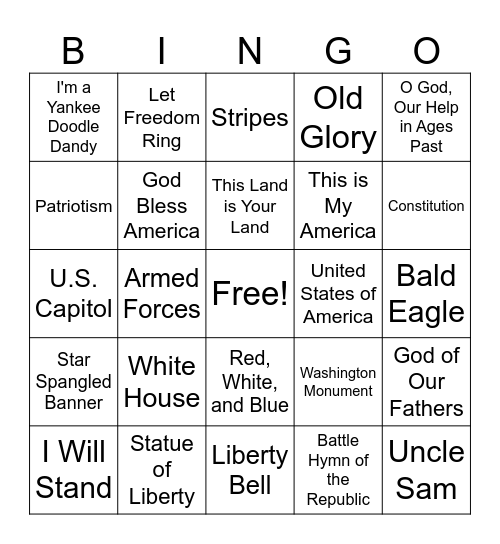 Patriotic Bingo Card