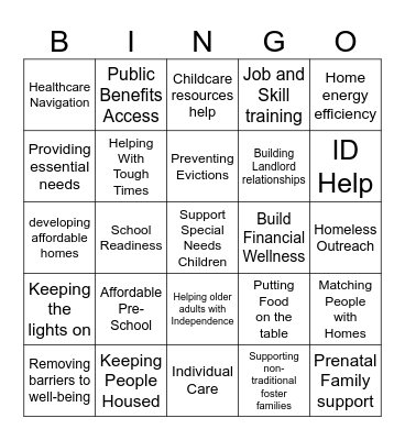 O.P.C. Bingo Card