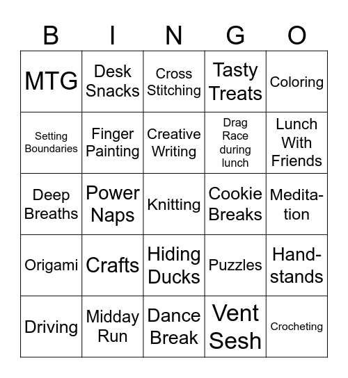 Self Care Bingo Card