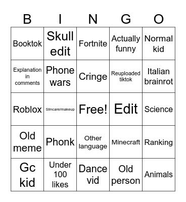 Yt shorts bingy Bingo Card