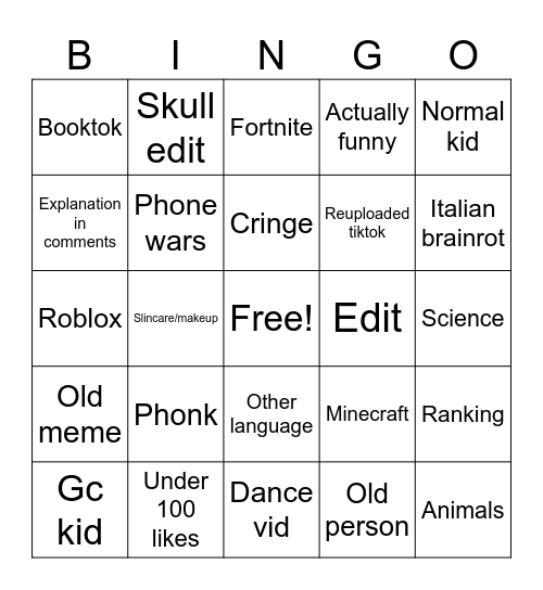 Yt shorts bingy Bingo Card