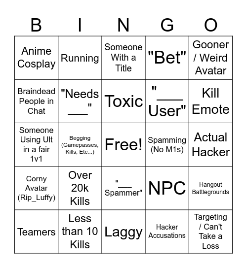 Battlegrounds Bingo Card