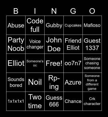 Gtag forsaken code Bingo Card