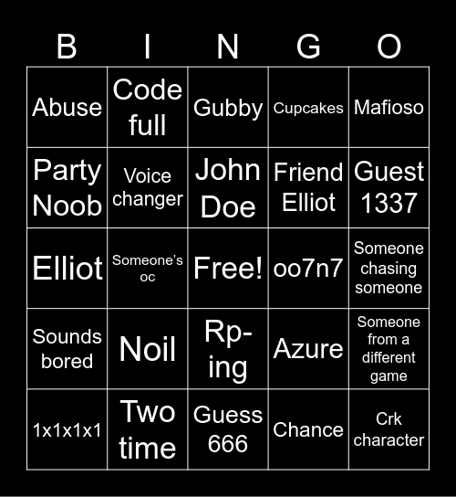 Gtag forsaken code Bingo Card