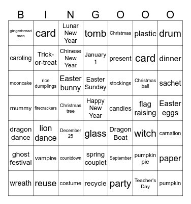 World Festivals Bingo Card