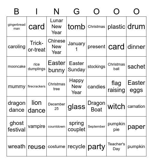 World Festivals Bingo Card