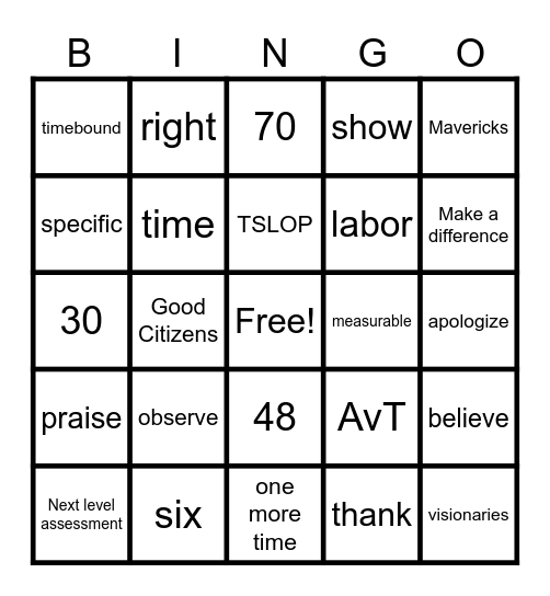 Rising Stars Bingo Card