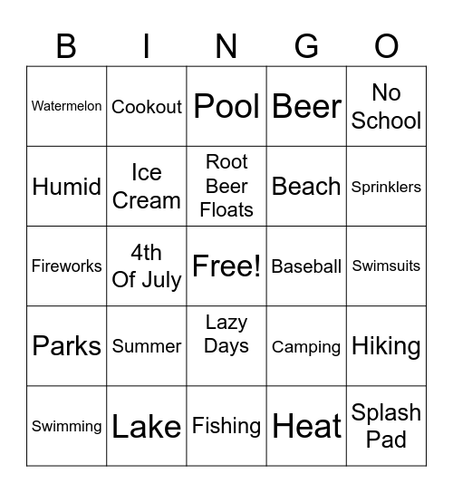 Summer Bingo Card