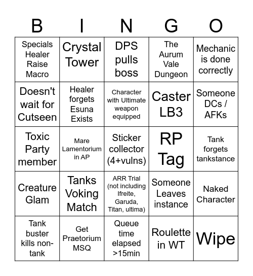 FF14 Roulette Bingo Card