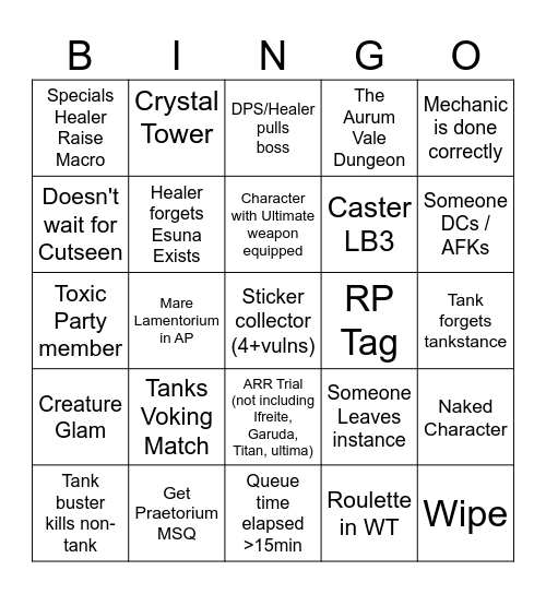 FF14 Roulette Bingo Card