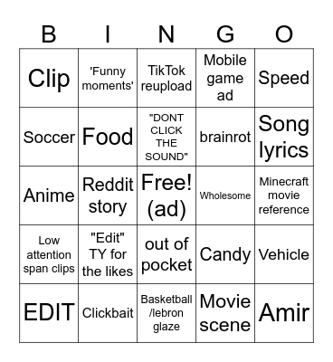 Youtube bingo Card