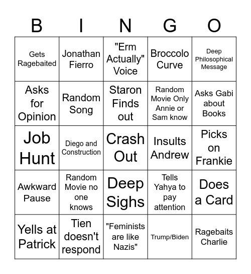 Mr. Staron Bingo Card