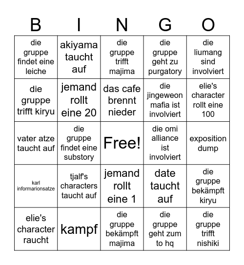 pnp session bingo Card