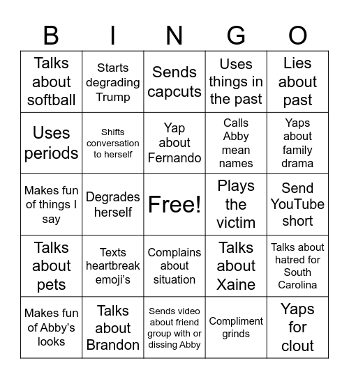 Sophie Bingo Card