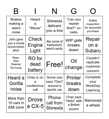 Service BINGO Card