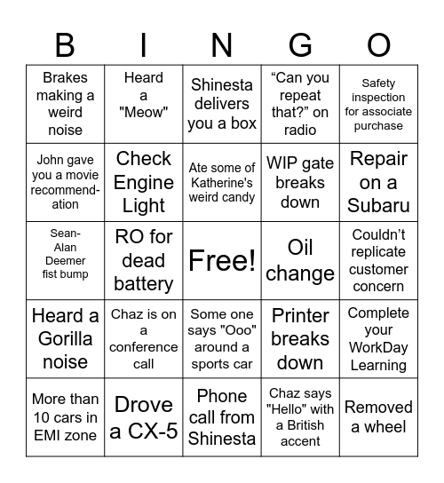 Service BINGO Card