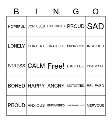 Feelings Bingo Card