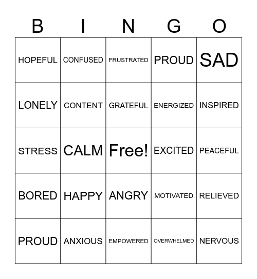 Feelings Bingo Card