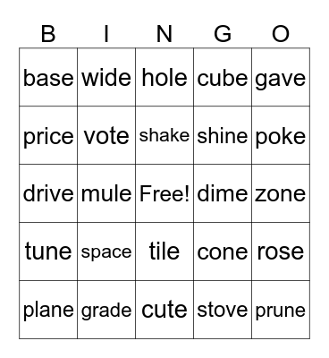 CVCe Bingo Card
