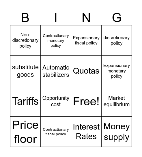 Policies Bingo Card