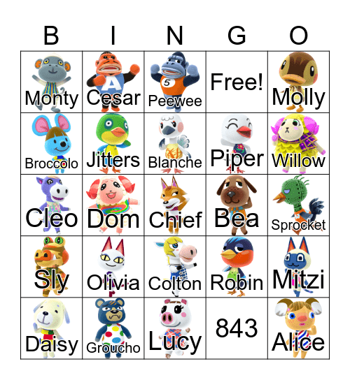 Animal Crossing Bingo Card