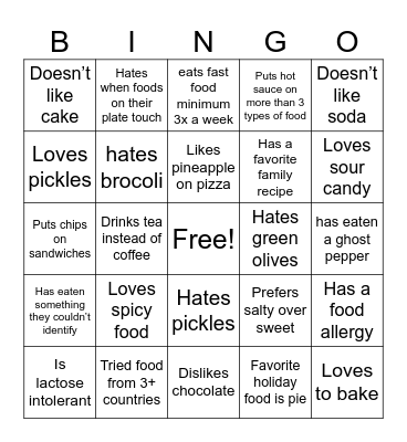 Flavor Bingo Card