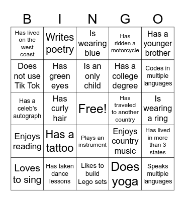 Test Bingo Card