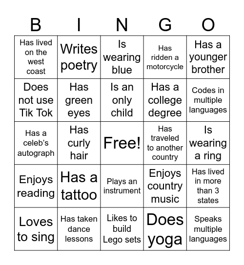 Test Bingo Card