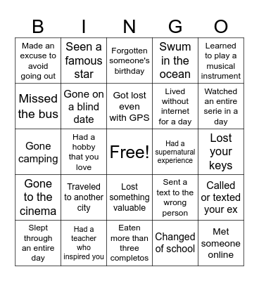 Have you ever...? Bingo Card