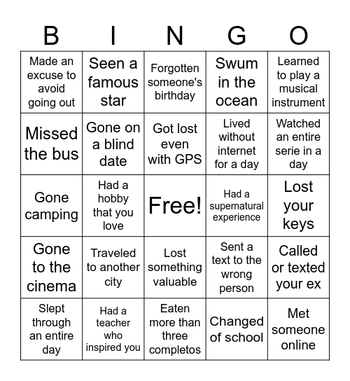 Have you ever...? Bingo Card