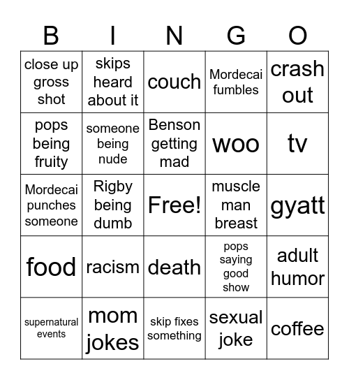 regular show bingo Card