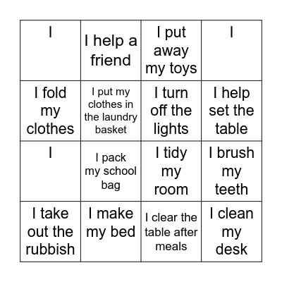I am Responsible! Bingo Card