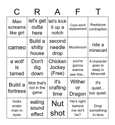 A Minecraft Movie Bingo Card