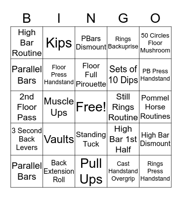 Friday, October 21 - Levels 5-9 GYM BINGO Card