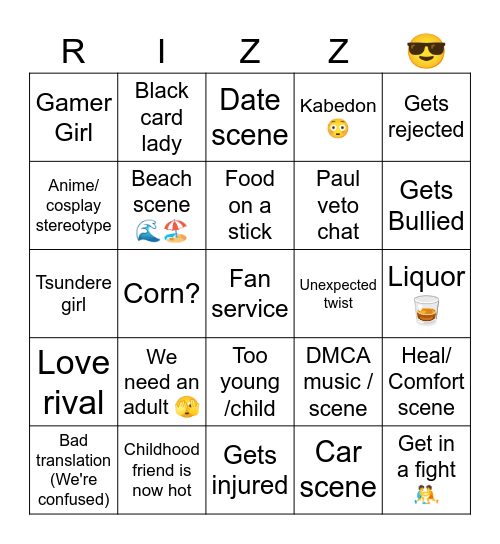 Rizz May Bingo Card