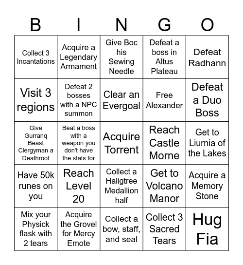 Elden Ring Bingo! Randomized Card Bingo Card