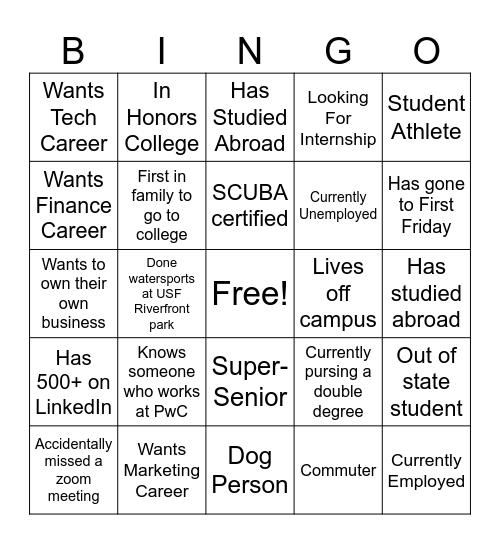 Networking Bingo Card