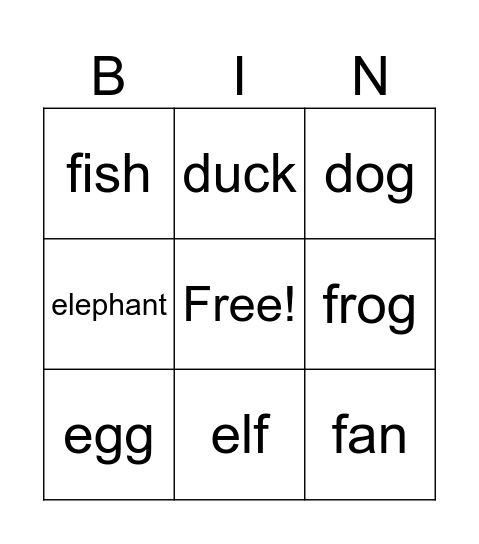 Dd Ee Ff Bingo Card