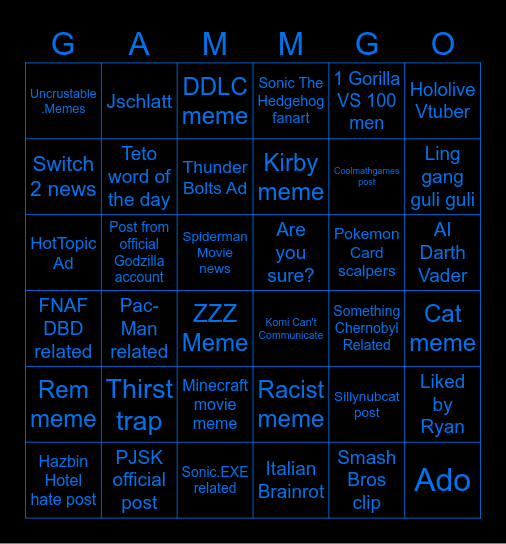 GAMMA's Insta feed Bingo Card