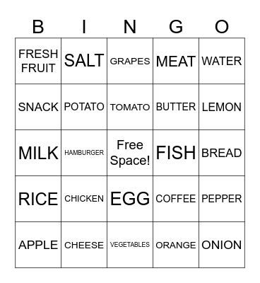 Countable and Uncountable Nouns Bingo Card