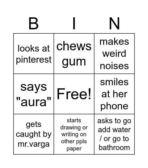Jasmine Bingo Card