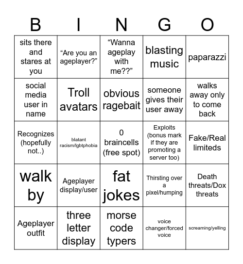 Dollhouse RP Bingo Card