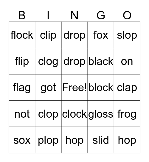 l-Blend, Short o Bingo Card